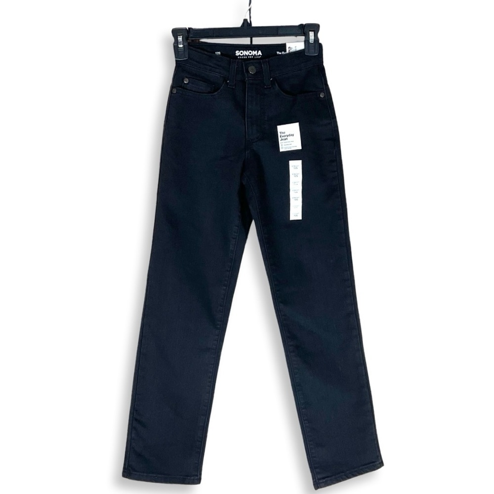 Sonoma Jeans Boys 12 Slim Everyday Straight Black Denim‎ Stretch Pants 22x27 NWT